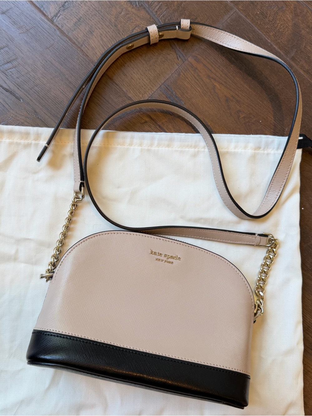 kate spade Beige and Black Dome Crossbody with Chain